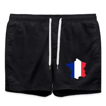 Frankreich Kartenflagge ✅ Frankreich Kartenflagge ✔ - Badeshorts - Schwarz - Vorne - AI Model Male 185 light (185cm)