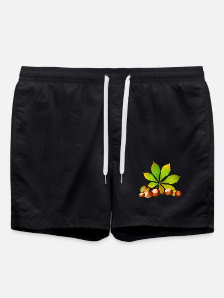 châtaignes brun vif avec feuille de châtaignier - Short de bain - noir