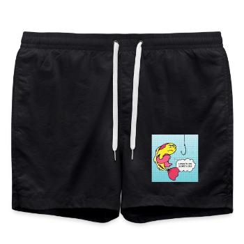 Popart Fisch Angehakt Humor - Badeshorts - Schwarz - Vorne - AI Model Male 185 light (185cm)