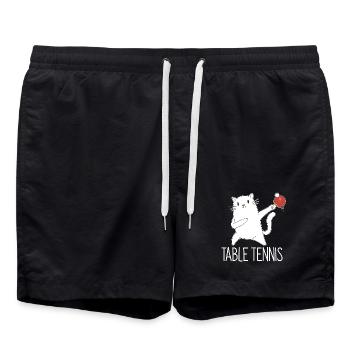 Table Tennis Katze Pingpong Outfit Cat Tischtennis - Badeshorts - Schwarz - Vorne - AI Model Male 185 light (185cm)