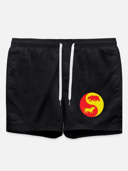 Yin Yang Bull and Red and Yellow Bear - Swim Trunks - black