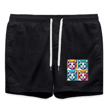 Chat Pop Art - Short de bain - noir - Devant - AI Model Male 185 light (185cm)