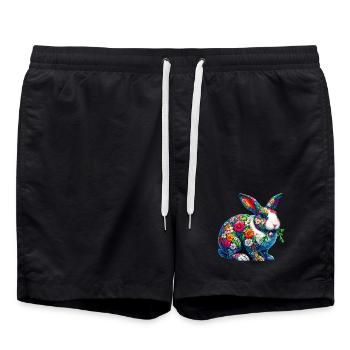 Hase mit Blumen geschmückt - Badeshorts - Schwarz - Vorne - AI Model Male 185 light (185cm)