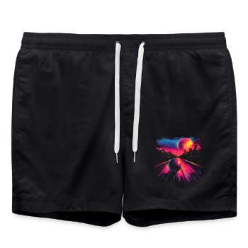 Retro Bowling 80er Jahre Look - Badeshorts - Schwarz - Vorne - AI Model Male 185 light (185cm)