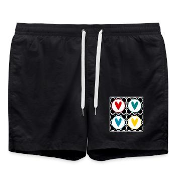 HERZ. HERZ. VALENTINSTAG. LIEBE. LIEBE. PAAR. - Badeshorts - Schwarz - Vorne - AI Model Male 185 light (185cm)