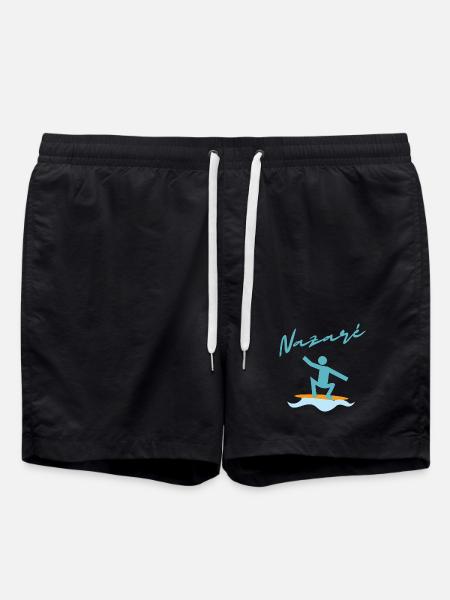 Nazaré Surfing Illustration - Swim Trunks - black