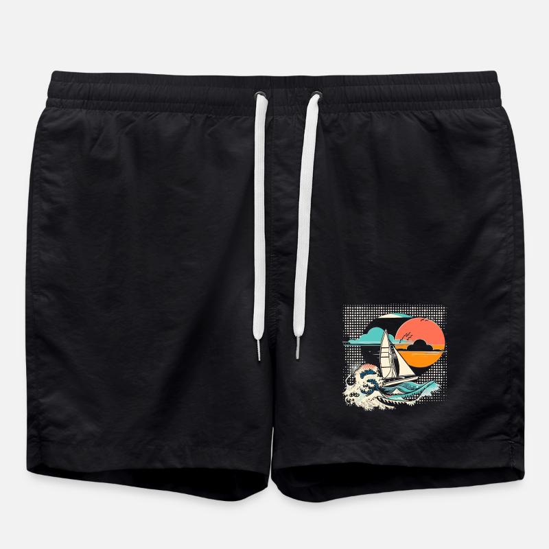 Sailing Cartoon - Swim Trunks - black