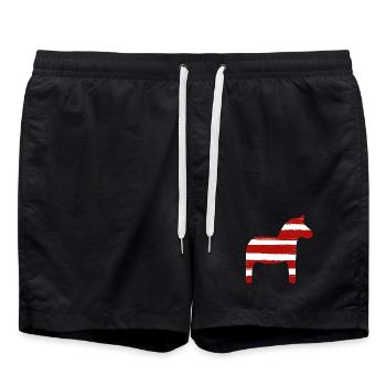 Dala Horse Stripes Christmas Scandinavia Decoration - Swim Trunks - black - Front - AI Model Male 185 light (185cm)