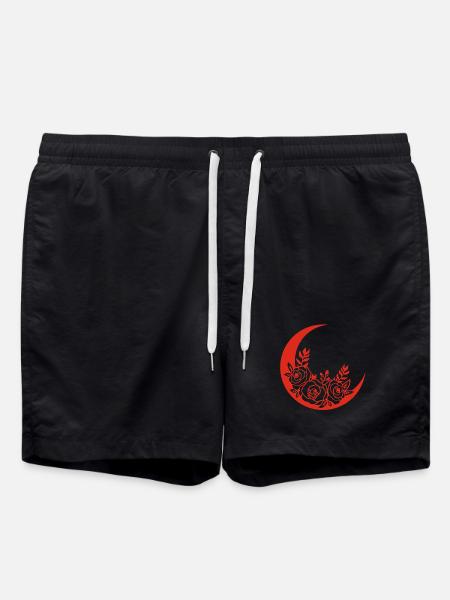 Red Flowering Moon - Swim Trunks - black