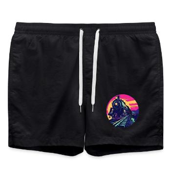Railway Illustration - Swim Trunks - black - Front - AI Model Male 185 light (185cm)