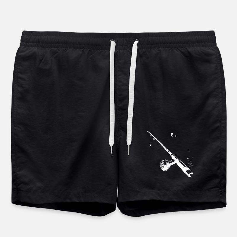 Fishing Rod Drawing - Swim Trunks - black
