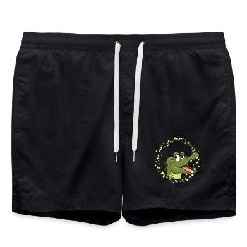 Crocodile rieur dans le style de la bande dessinée – Animal heureux - Short de bain - noir - Devant - AI Model Male 185 light (185cm)