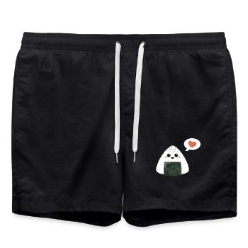 Onigiri kawaii avec cœur - Short de bain - noir - Devant - AI Model Male 185 light (185cm)