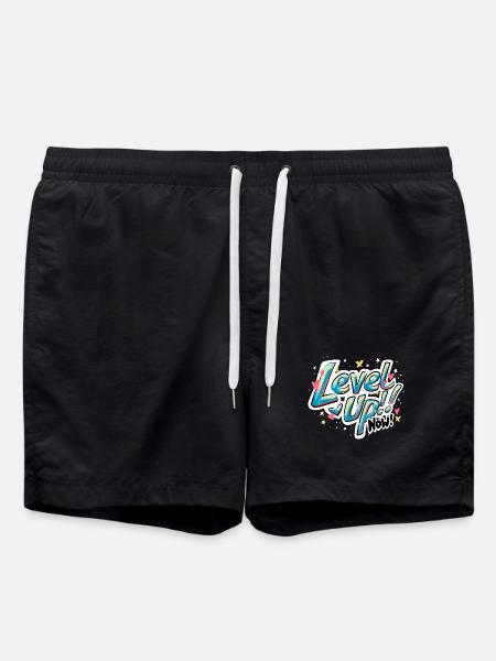 Vibrant Inspirational 'Level up now!' Quote Design - Swim Trunks - black