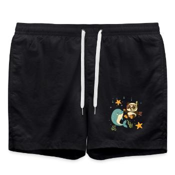 Panda taucht mit Delfin im Meer - Badeshorts - Schwarz - Vorne - AI Model Male 185 light (185cm)