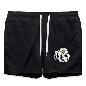 Bee with lucky spell in hand lettering be happy - Swim Trunks - black - Front - AI Model Male 185 light (185cm)