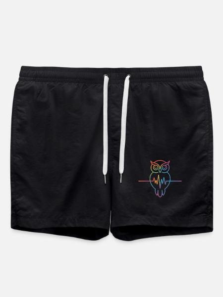 Rainbow Owl Heartbeat Design - Swim Trunks - black