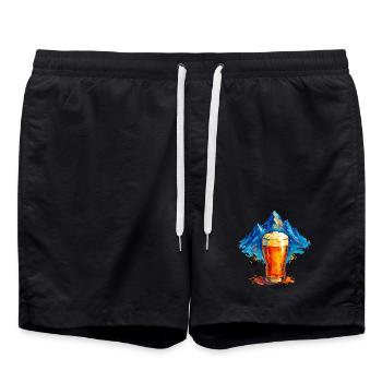 Mountain scenery with beer glass - Swim Trunks - black - Front - AI Model Male 185 light (185cm)