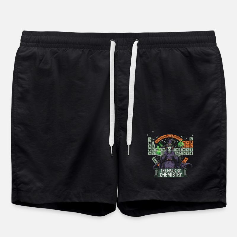 Witch with Potions and Periodic Table - Swim Trunks - black