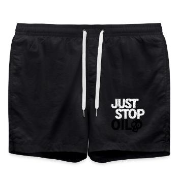 Bold 'Just Stop' Protest Graphic - Swim Trunks - black - Front - AI Model Male 185 light (185cm)