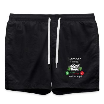 Camper ruft... Und ich muss gehen - Badeshorts - Schwarz - Vorne - AI Model Male 185 light (185cm)