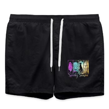 Gruselige Jahreszeit — Ghost & Pumpkin Haunted Vibes - Badeshorts - Schwarz - Vorne - AI Model Male 185 light (185cm)