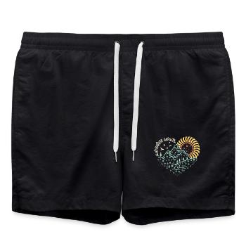 Adventure Awaits – Glowing Night-Hike Vibe - Swim Trunks - black - Front - AI Model Male 185 light (185cm)