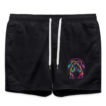 Neon-Meerschweinchen mit Kopfhörer - Badeshorts - Schwarz - Vorne - AI Model Male 185 light (185cm)