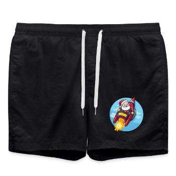 Santa Claus Rocket Comic Christmas - Swim Trunks - black - Front - AI Model Male 185 light (185cm)