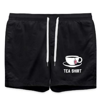 Chemise thé – Jeu de mots calme avec la tasse de thé - Short de bain - noir - Devant - AI Model Male 185 light (185cm)