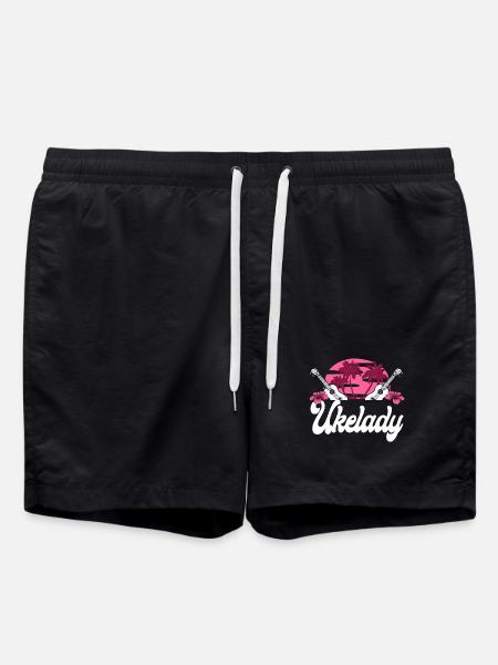 Hawaiian Ukulele Uke Ukelady - Swim Trunks - black