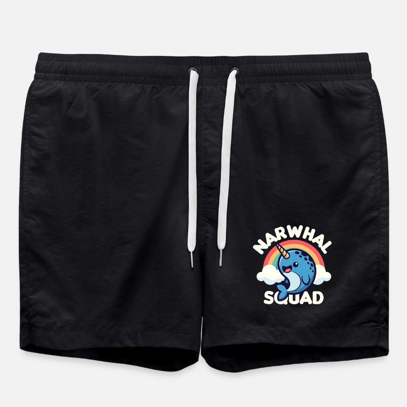 Cute Narwhal Squad  - Swim Trunks - black