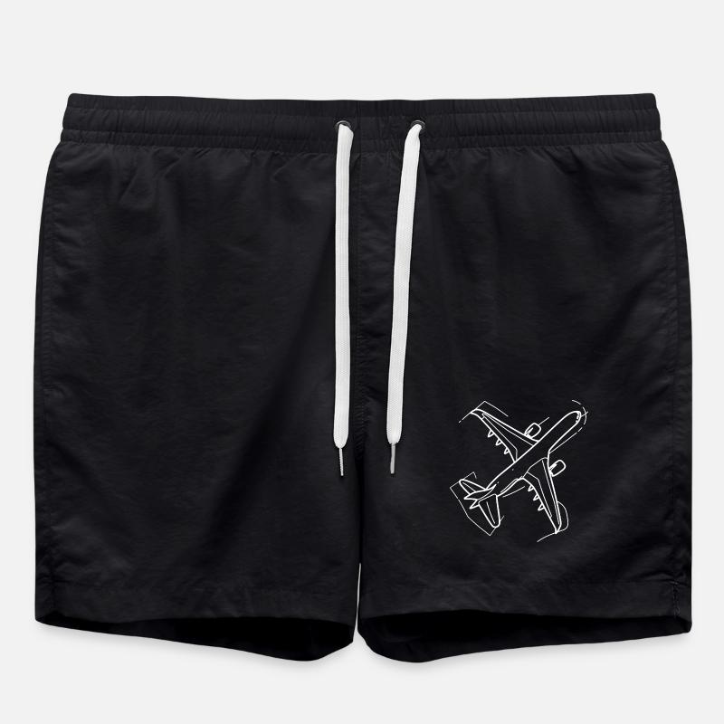 Airplane Drawing - Swim Trunks - black