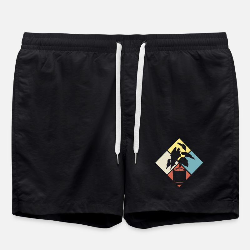 Retro Plant Lover Plants Succulents - Swim Trunks - black