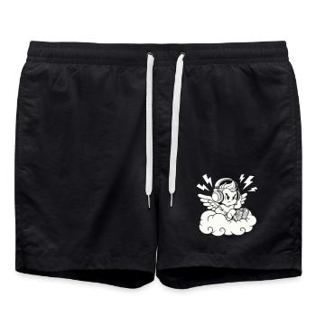 Musik Engel – Cherub mit Kopfhörern - Badeshorts - Schwarz - Vorne - AI Model Male 185 light (185cm)