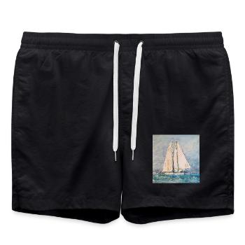 Sailboat at sea - Swim Trunks - black - Front - AI Model Male 185 light (185cm)