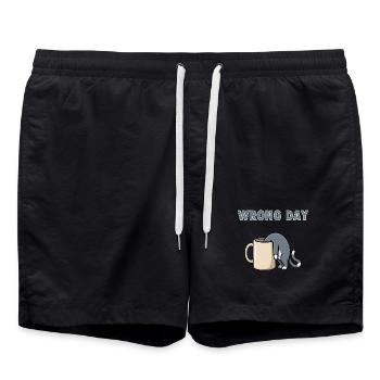 Mauvais jour Chat - Mème Café Mauvais Jour Drôle - Short de bain - noir - Devant - AI Model Male 185 light (185cm)