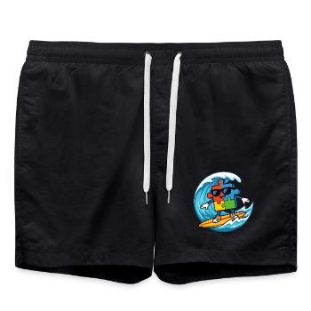 Cool Surfing Puzzle Piece Mascot Summer Beach Art - Swim Trunks - black - Front - AI Model Male 185 light (185cm)