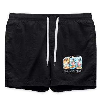 Sommer-Gänse Trio Summer Vibe Urlaub Strand - Badeshorts - Schwarz - Vorne - AI Model Male 185 light (185cm)