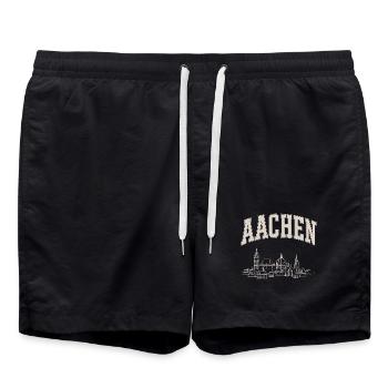 Aachen Skyline Panorama - Badeshorts - Schwarz - Vorne - AI Model Male 185 light (185cm)
