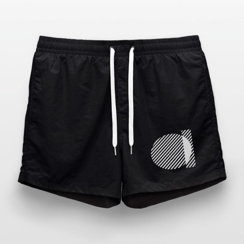 Geometric Stripe Circles Monochrome Pattern Swim Trunks
