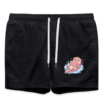 Kawaii Otter Eating Watermelon - Swim Trunks - black - Front - AI Model Male 185 light (185cm)