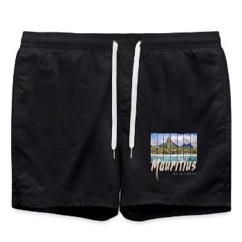 Mauritius in the Indian Ocean Beach Souvenir - Swim Trunks - black - Front - AI Model Male 185 light (185cm)