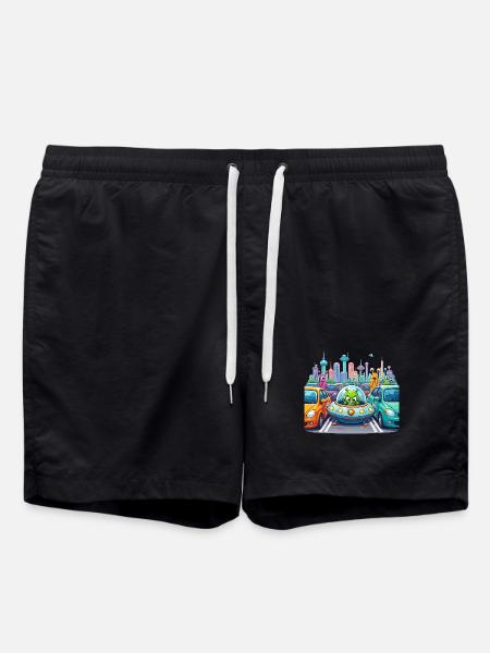 Aliens in city traffic - Swim Trunks - black
