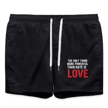 Love over hate: Strong typography - Swim Trunks - black - Front - AI Model Male 185 light (185cm)