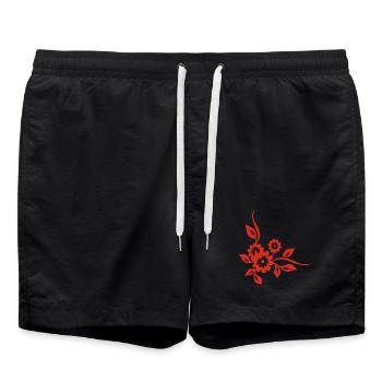Red flowers - Swim Trunks - black - Front - AI Model Male 185 light (185cm)