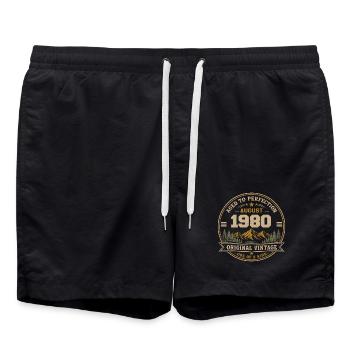 August 1980 Original Geburtstag Vintage Mountain - Badeshorts - Schwarz - Vorne - AI Model Male 185 light (185cm)