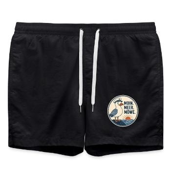 Moin Meer Möwe – Norddeutscher Küsten Spruch - Badeshorts - Schwarz - Vorne - AI Model Male 185 light (185cm)