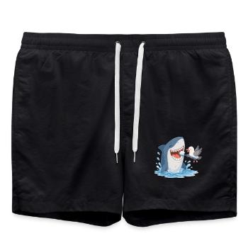 Hai beim Zähneputzen mit Möwe - Badeshorts - Schwarz - Vorne - AI Model Male 185 light (185cm)