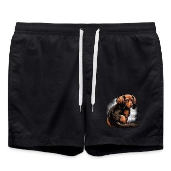 Langhaardackel Dackel Dackelhalter Teckel Tekkel - Badeshorts - Schwarz - Vorne - AI Model Male 185 light (185cm)